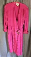 80s Vintage Fuschia Pink Dress w Belt Medium