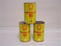 3 SHELL AEROSHELL 80 QT.OIL CANS - SHELL CANADA -