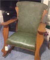 vintage leather and wooden rocker
