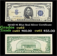 1934D $5 Blue Seal Silver Certificate Grades Selec