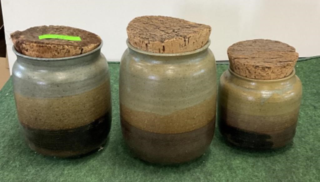 3 Stoneware pottery jars