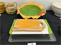 Lot Of Cutting Boards And Ceramic Fruit Bowl