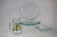 Turquoise Etched Depression Glass Plates & Bowl