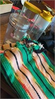 Crocheted blanket, Tupperware spaghetti