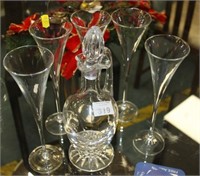 Wine carafe and 5 wine flutes