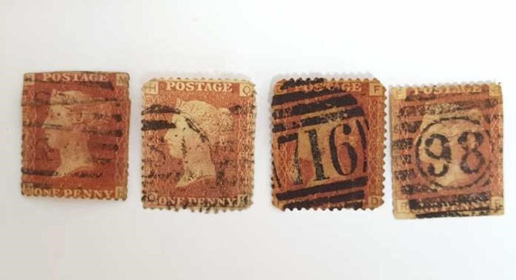 mid-1800s British Penny Red 1¢ Stamps, Used