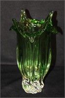 Art Glass Vase Green to Clear 11"