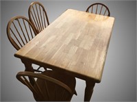 Hardwood birch dining table and chairs, table has