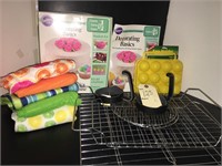 EGG HOLDER, COOLING RACKS, TOWELS, WILTON BOOKS