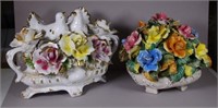 Two large Capodimonte style floral ornaments