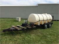 1000 Gallon Poly tank on tandem axel trailer