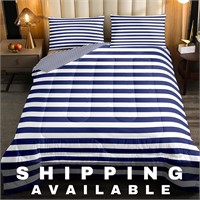 Navy Blue Stripe Comforter Set Full, King