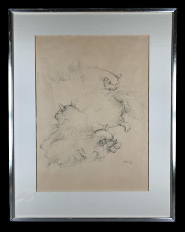 A Piero Aversa "Three Cats" Pen & Ink On Paper