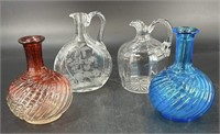 2 Art Glass Decanters & 2 Antique Pitchers 1