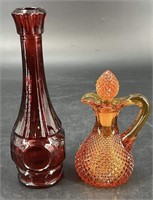 MCM Orange Hobnail Cruet & Ruby Vase