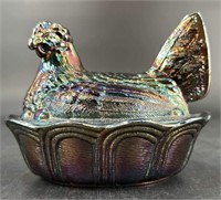 Fenton Amethyst Carnival Medium Hen On The Nest