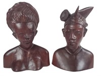 2 Carved Wood Balinese Busts