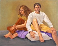 Penny Purpura Seated Man & Woman Oil on Canvas