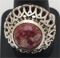 Sterling Ring W Red & Purple Stones