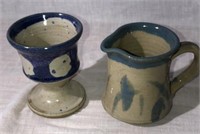 Lot of 2 Artisan Design Pottery Cup And Pitcher