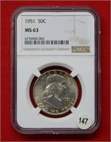 1951  Franklin Silver Half Dollar NGC MS63