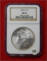 1882 S Morgan Silver Dollar NGC MS64