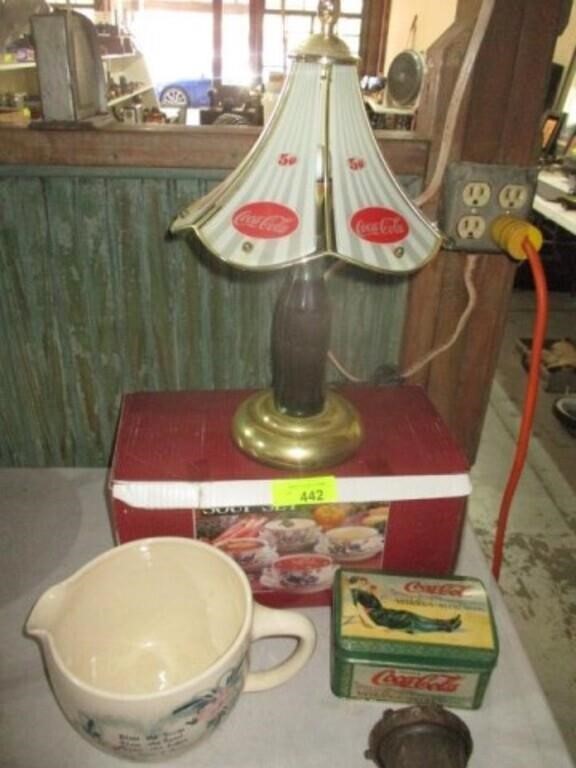 CocaCola lamp, can and other items