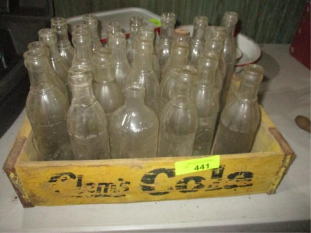 Old wood Clems coke box and bottles