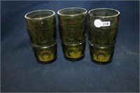 LOT OF THREE GREEN GLASS TUMBLERS