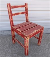 Small Red Painted Distressed Wood Chair