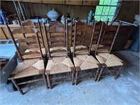 4x 1940s Ladder Back Straw Seat Chairs