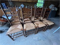 4x 1940s Ladder Back Straw Seat Chairs