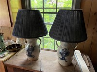 2x Rowe Pottery 2 Handle Salt Glaze Lamps