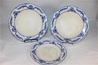 Set of 3 English Lotus Flow Blue Plates