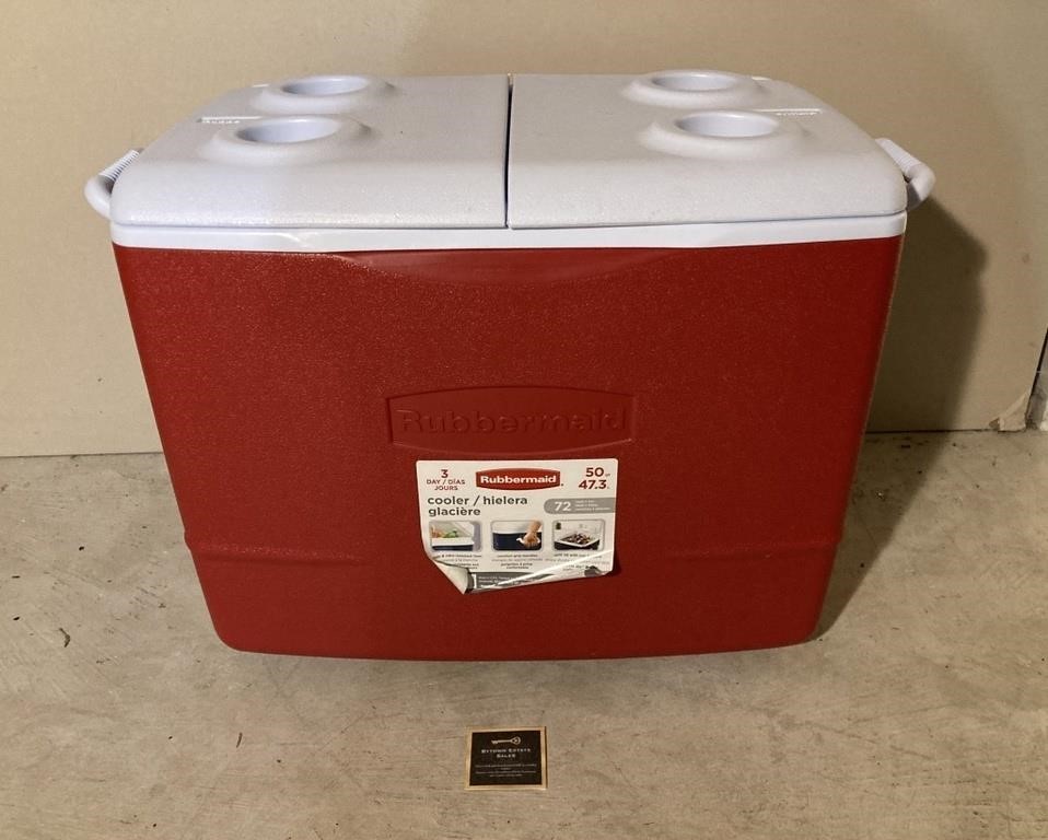 Red Hard Sided Rubbermaid Split Top Cooler