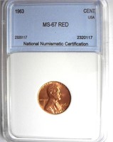 1963 Cent NNC MS-67 RD LISTS FOR $525