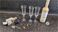 Wine Glasses with Charms, Unopened Bottle with