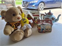 M&M Cookie Jar, Bear & Teapot, Ceramic House