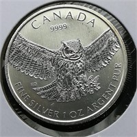 2013 Canada $5 Silver Owl 1 t oz.