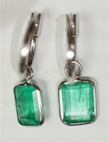 14K White Gold Emerald (2.10ct) Hoop Earrings