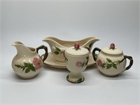 Four Franciscan Desert Rose Sugar Bowl, Creamer,