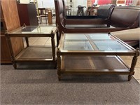 Solid Wood Glass Top Coffee Table + End Table