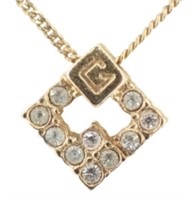 Givenchy Gold Tone Rhinestone Square Necklace