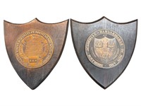 Set of 2 Wood Shields Cast Brass Collegiate Plaque