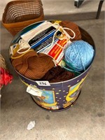 Popcorn tin full of Yarn