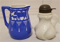 Blue & White Cow And Cafe Silhouette Pitcher