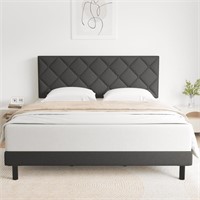 E8677  HAIIDE Fabric Queen Bed Frame, Dark Grey