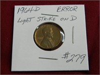 ERROR 1964D Lincoln Cent "Light Strike on D"