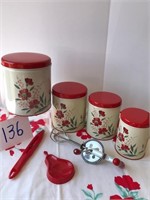 Red & white 4 pc. metal canister set