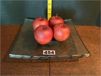 Console Glass Pedestal Dish & Wooden Apples